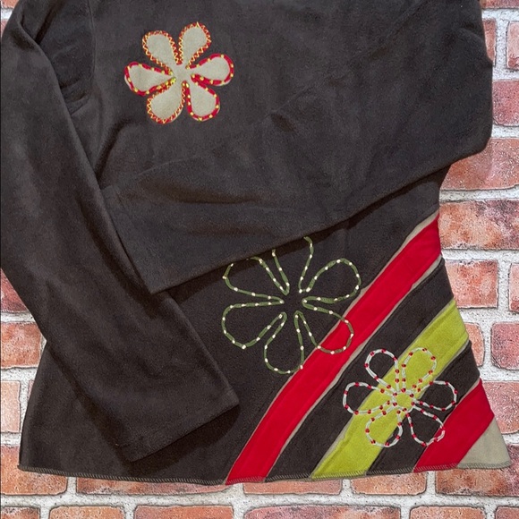 Hippie Fleece Pullover Brown Floral Sweater - Picture 3 of 7
